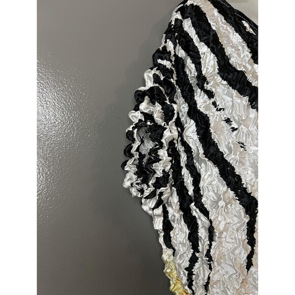 FC Blouse Womens Large Black White Gold Textured Animal Print Crinkle Shirt Top - Picture 3 of 7